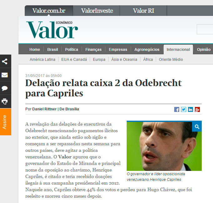 Capriles involucrado en caso Odebrecht