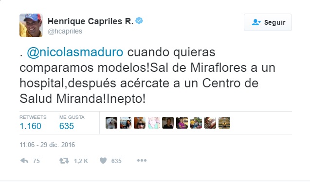 Capriles reta Maduro