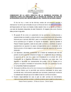 Comunicado Junta Opositora AN