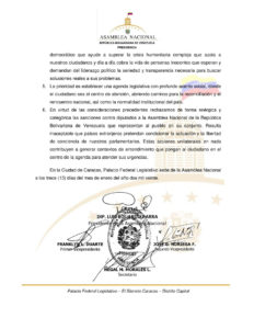 Comunicado Junta Opositora AN