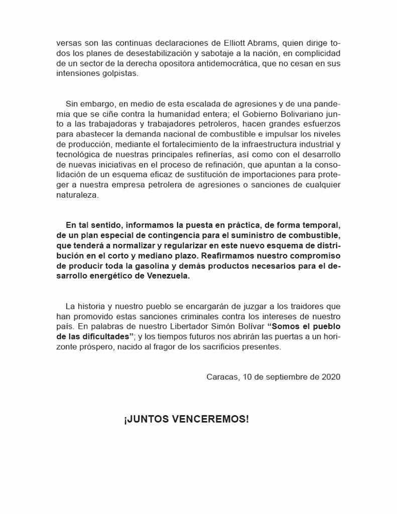 plan de contingencia pdvsa gasolina