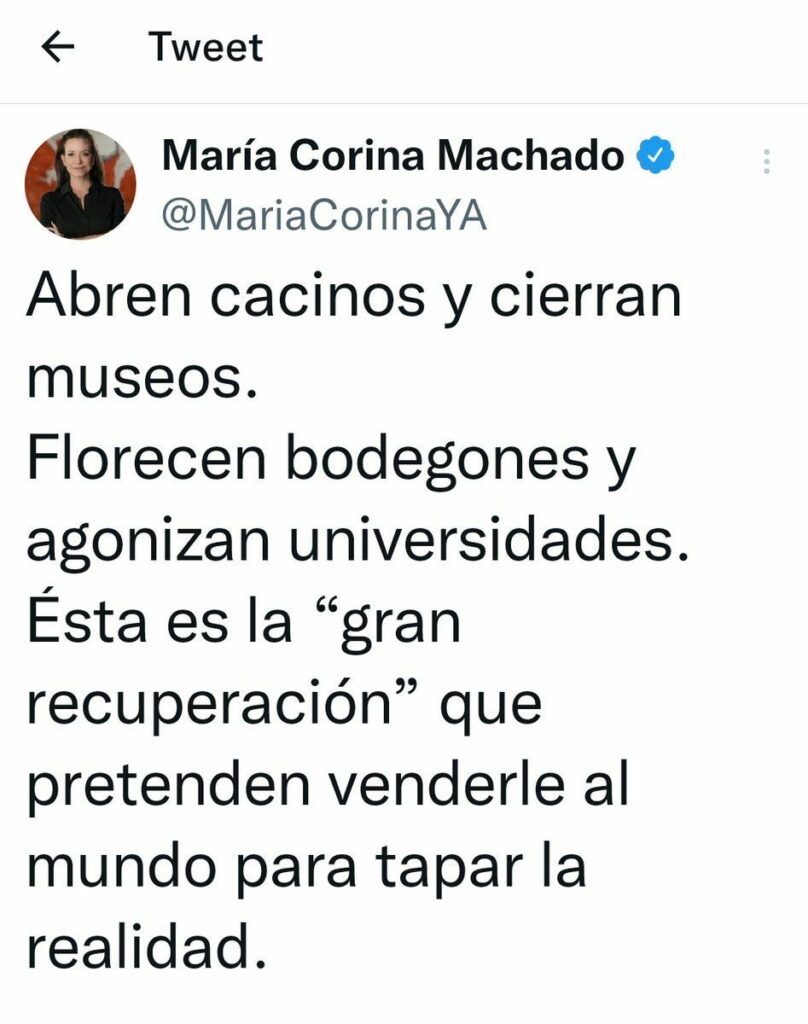 María Corina Machado salió a criticar la recuperación económica y cometió rolo de error ortográfico 